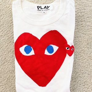 NWOT Comme Des Garcons Play T Shirt (Red Double Heart, Blue Eyes) Unisex, Sz S